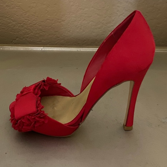 New red open toe D’Orsay stiletto heels - Picture 4 of 9